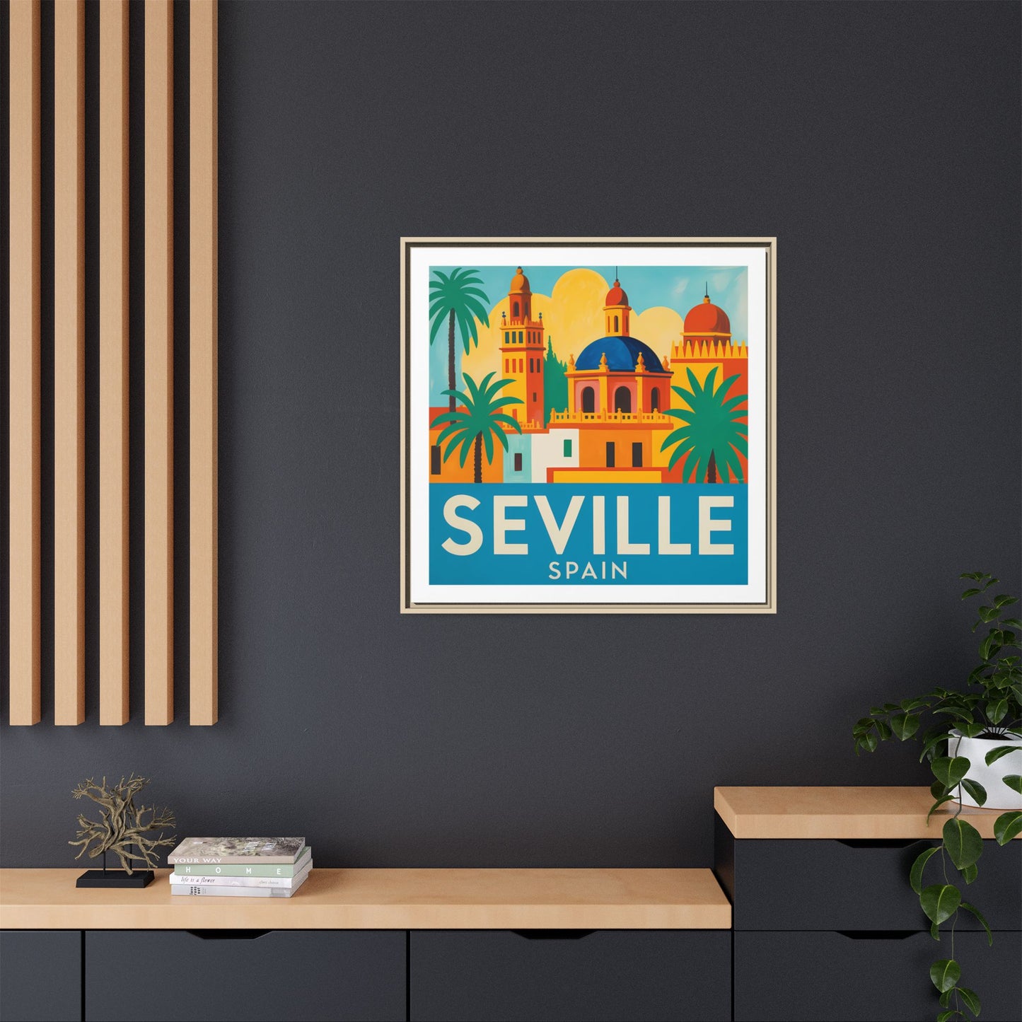 Seville Spain Vintage Travel Look Matte Canvas Wall Art Framed