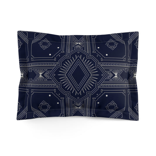 Navy Geometric Mandala Microfiber Pillow Sham | Boho Aztec Pattern
