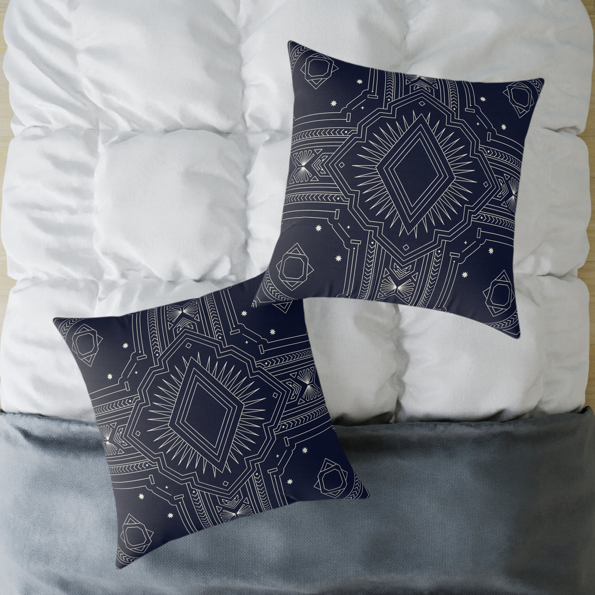 Navy Geometric Art Deco Mandala Square Pillow | Boho Decorative Throw Cushion