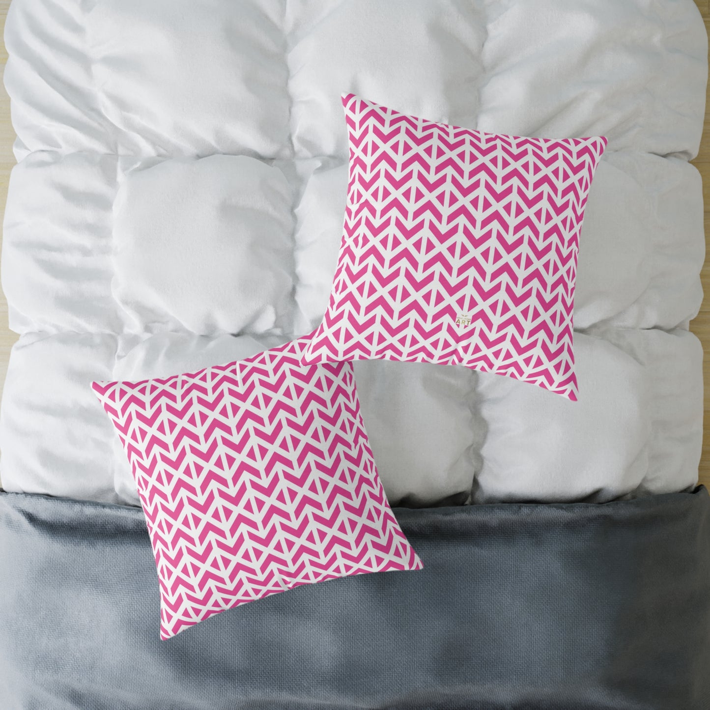 Pink White Chevron Pattern Square Pillow | Geometric Throw Cushion