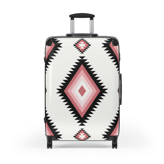Southwestern Diamond Pattern Suitcase | Pink Aztec Luggage