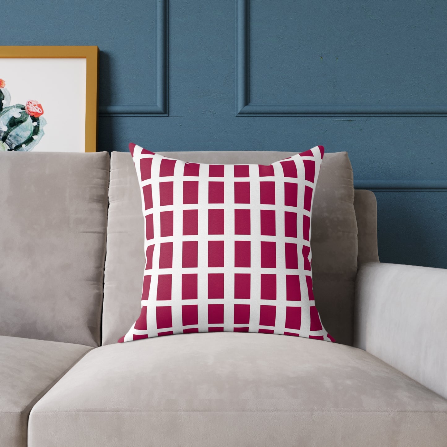 Maroon Grid Pattern Pillow | Square Throw Pillow, Modern Geometric Cushion