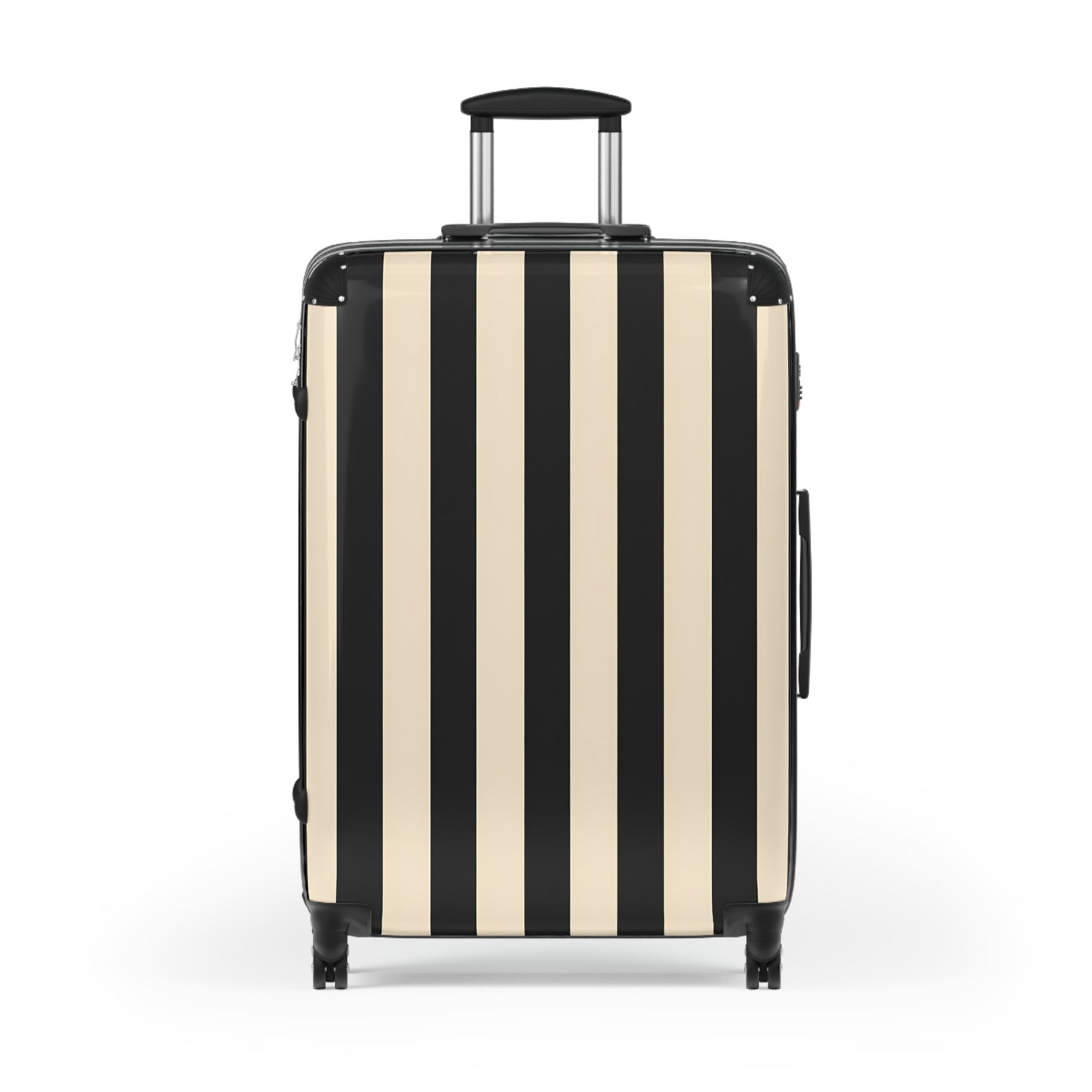 Black and Cream Vertical Stripes Suitcase | Hard Shell Carry-On Luggage