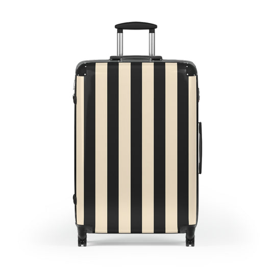 Black and Cream Vertical Stripes Suitcase | Hard Shell Carry-On Luggage