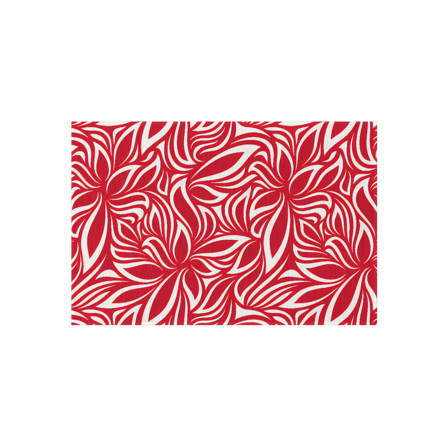 Red White Tropical Leaf Pattern Outdoor/Indoor Rug | Patio Mat