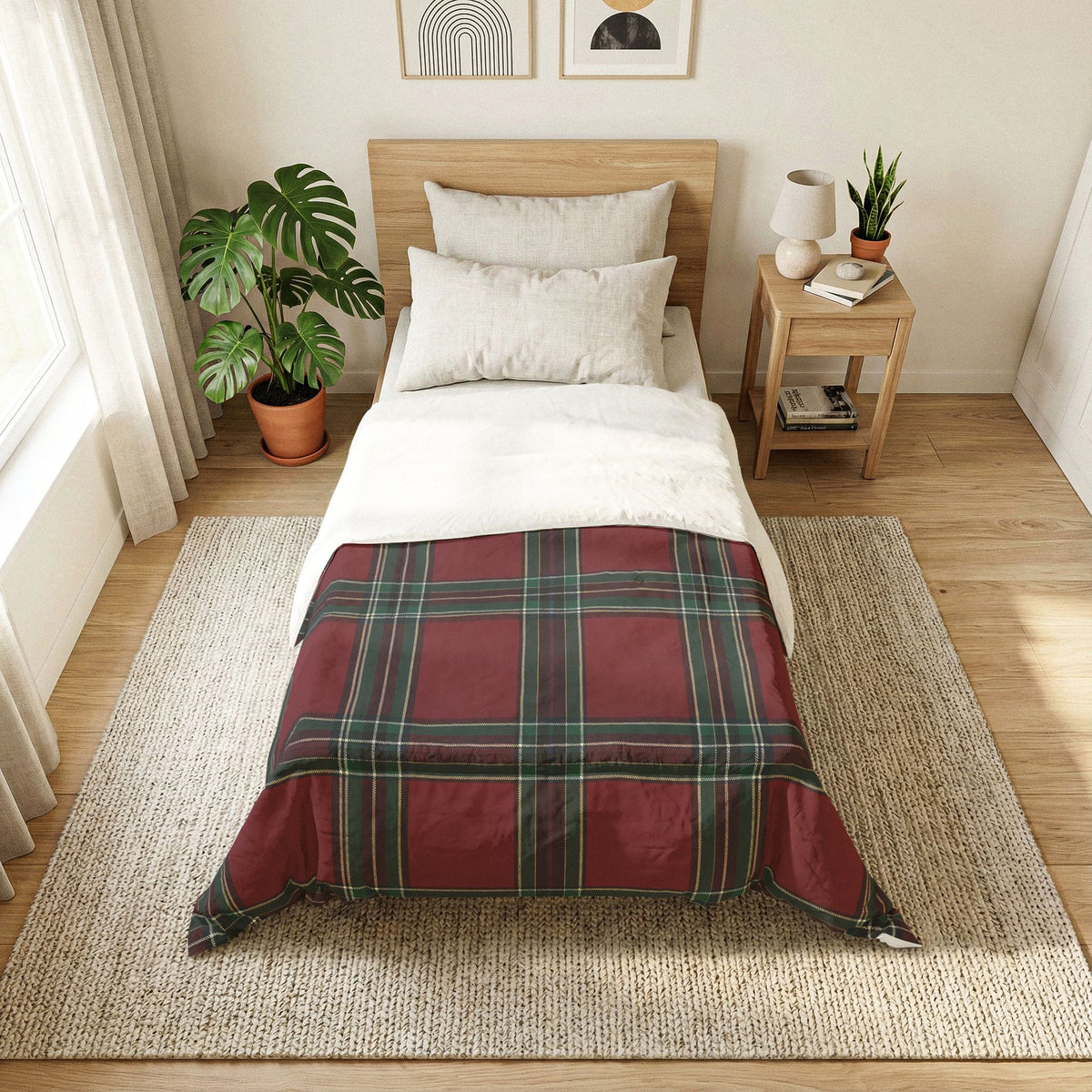 Red Green Tartan Plaid Cotton Comforter | Classic Scottish Check Bedding