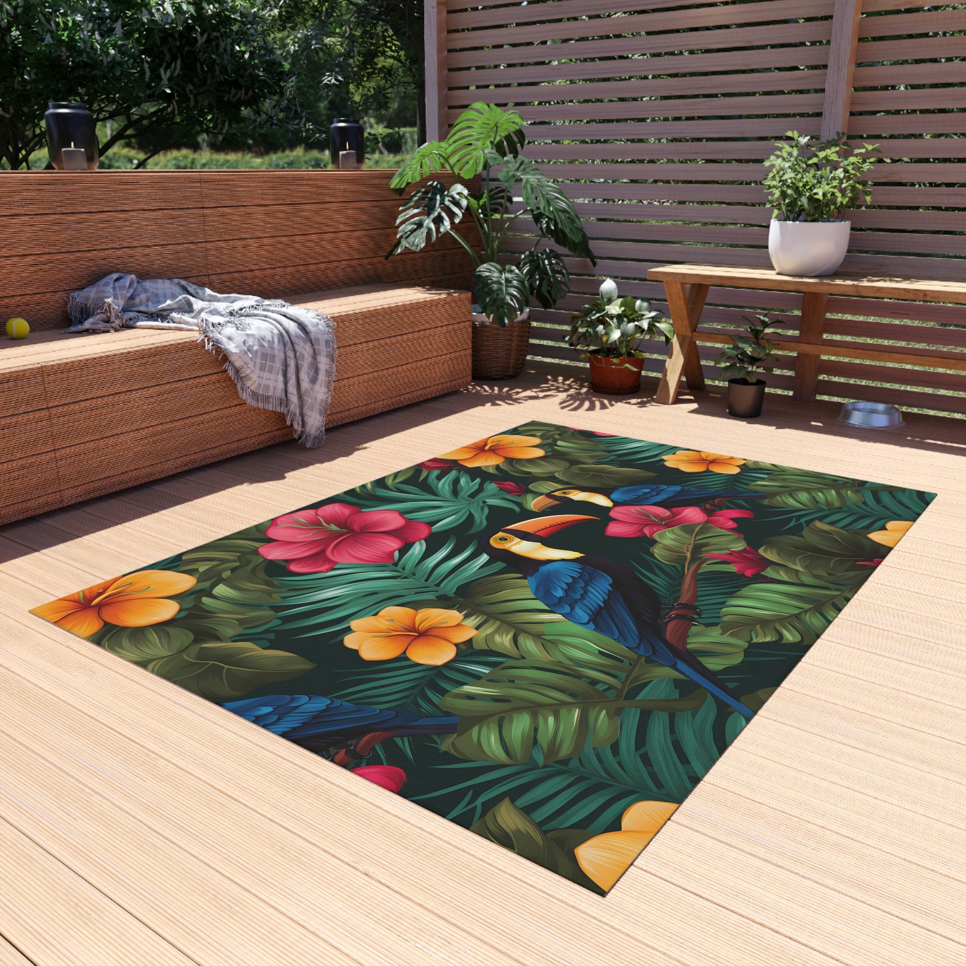 Vibrant Tropical Outdoor Rug - Perfect for Patios, Beach Decor, Summer Gatherings, Garden Parties, or Picnics, Floor Mat, Area Rug, Outdoor - LOLA VEGAS ART
