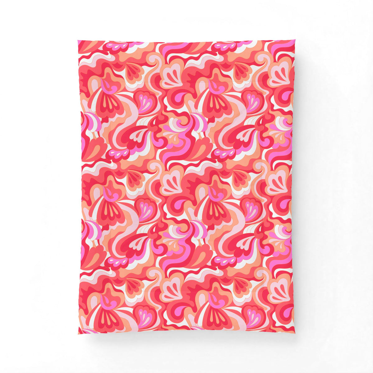 Retro Pink Red Orange Floral Swirl Cotton Comforter | Psychedelic Abstract Pattern