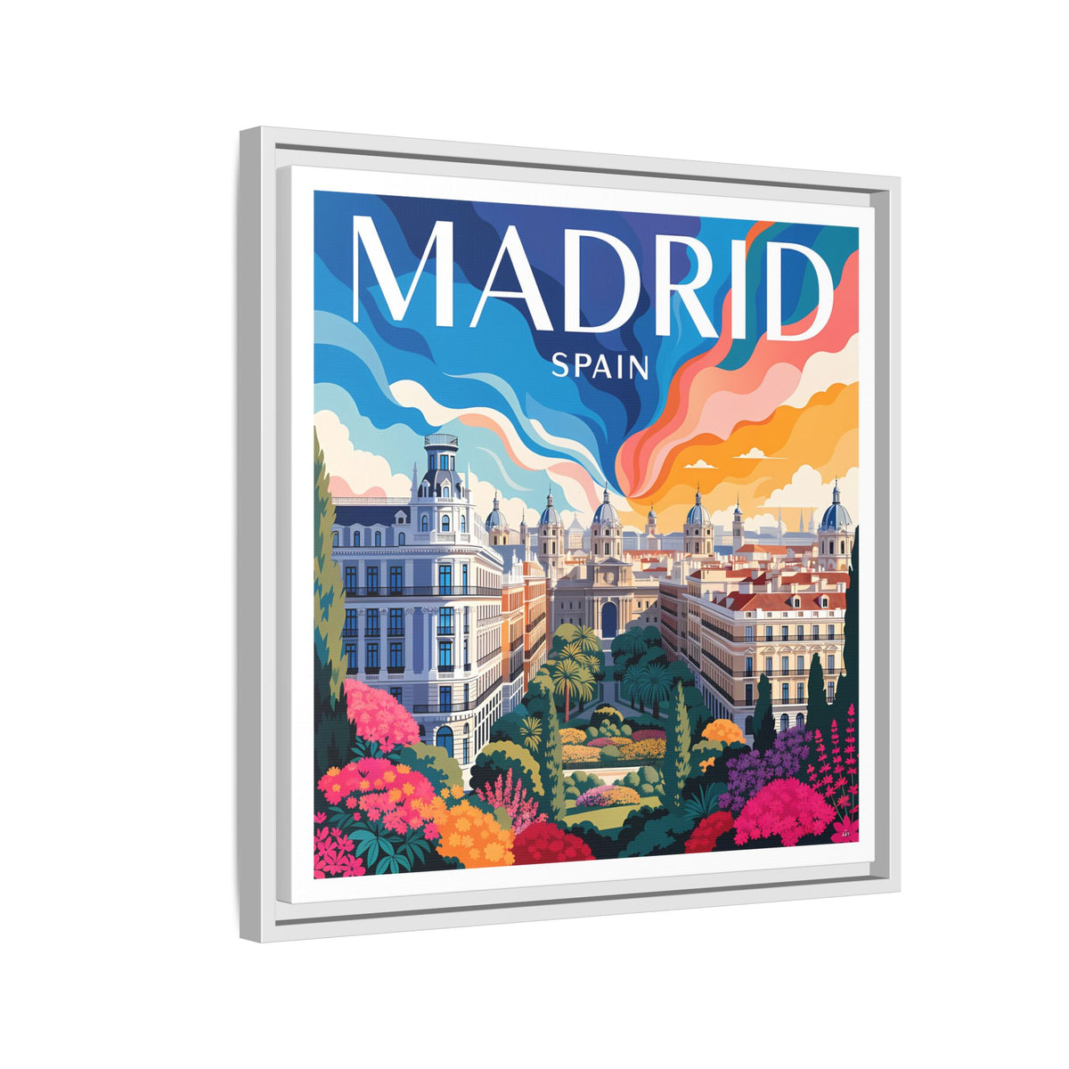 Madrid Spain Travel Art Matte Canvas Framed | Cityscape Wall Art