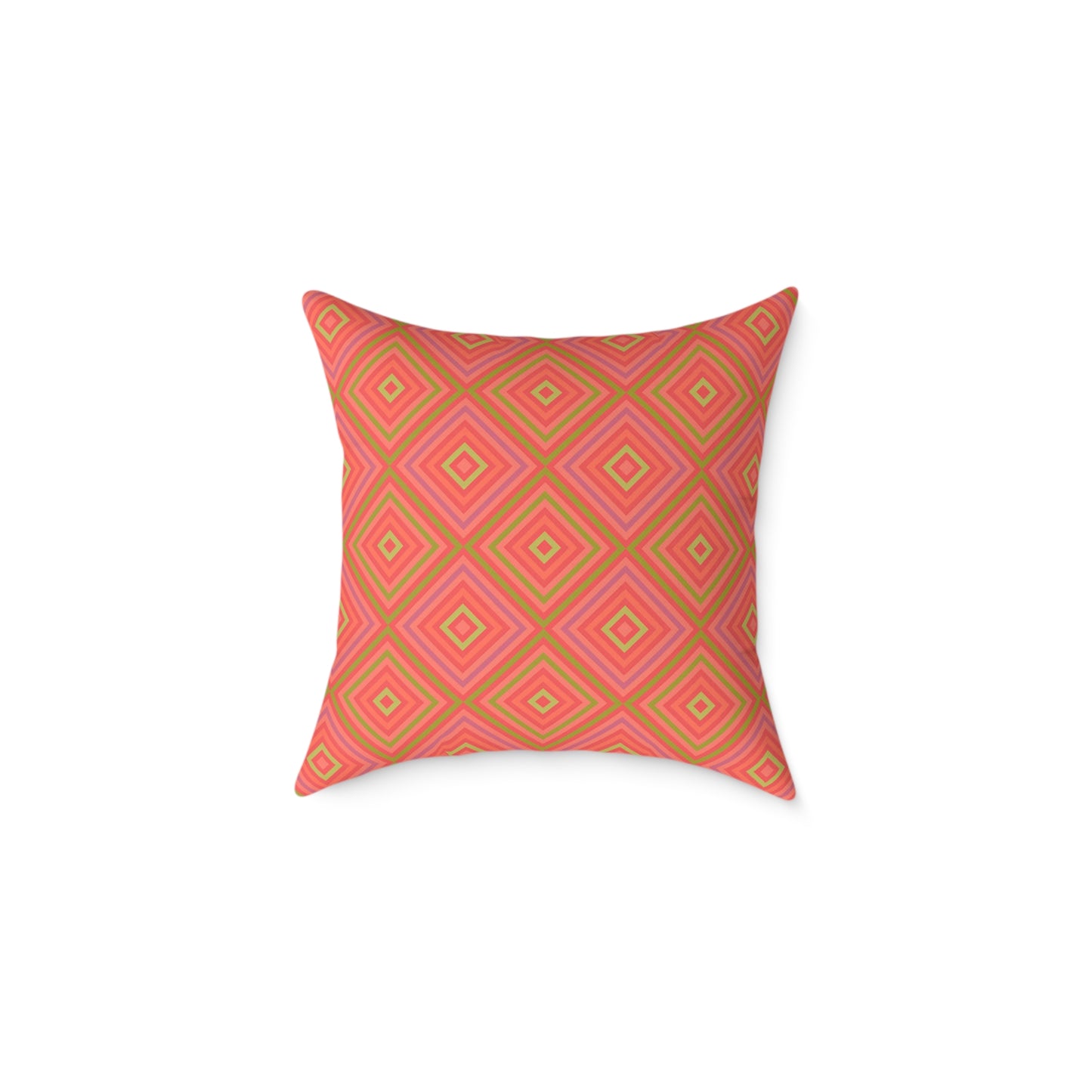 Geometric Diamond Pattern Square Pillow | Coral Orange Pink Accent