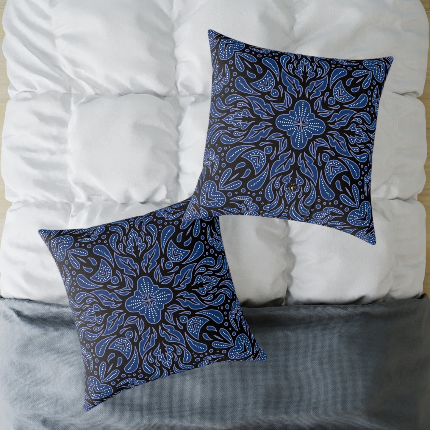 Blue Mandala Pattern Pillow | Boho Decorative Square Throw Pillow