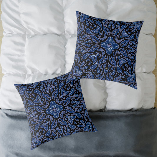 Blue Mandala Pattern Pillow | Boho Decorative Square Throw Pillow