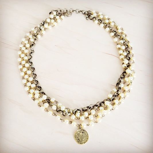 Champagne Pearl Beaded Collar Necklace w/ Pendant 263x