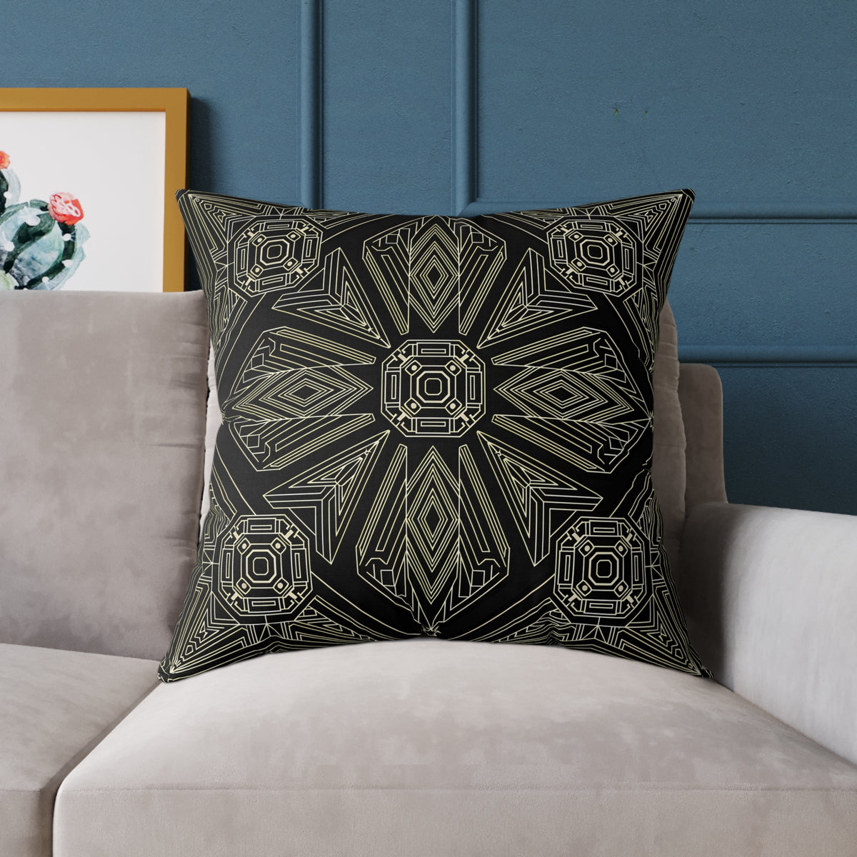 Geometric Mandala Pattern Pillow | Black Taupe Tribal Decorative Cushion