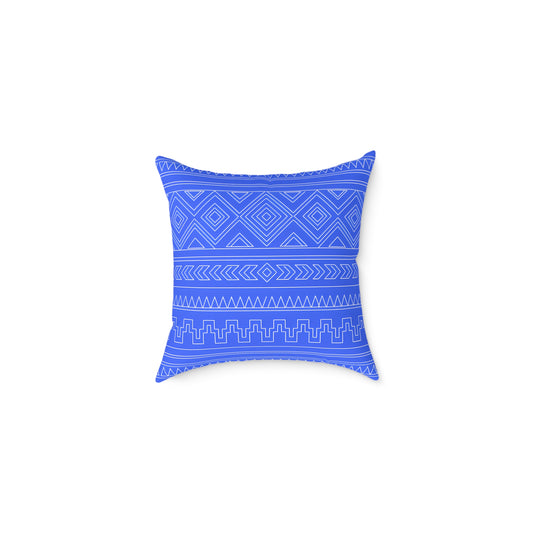 Blue Aztec Pattern Square Pillow | Geometric Tribal Throw Pillow