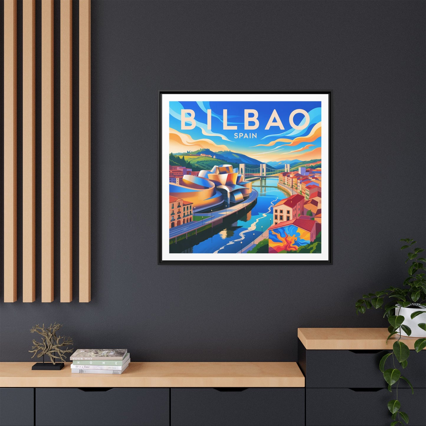 Bilbao Spain travel art Matte Canvas Framed | Bilbao cityscape wall art