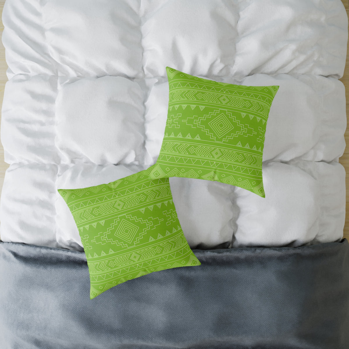 Lime Aztec Pattern Square Pillow | Poly Canvas Pillow