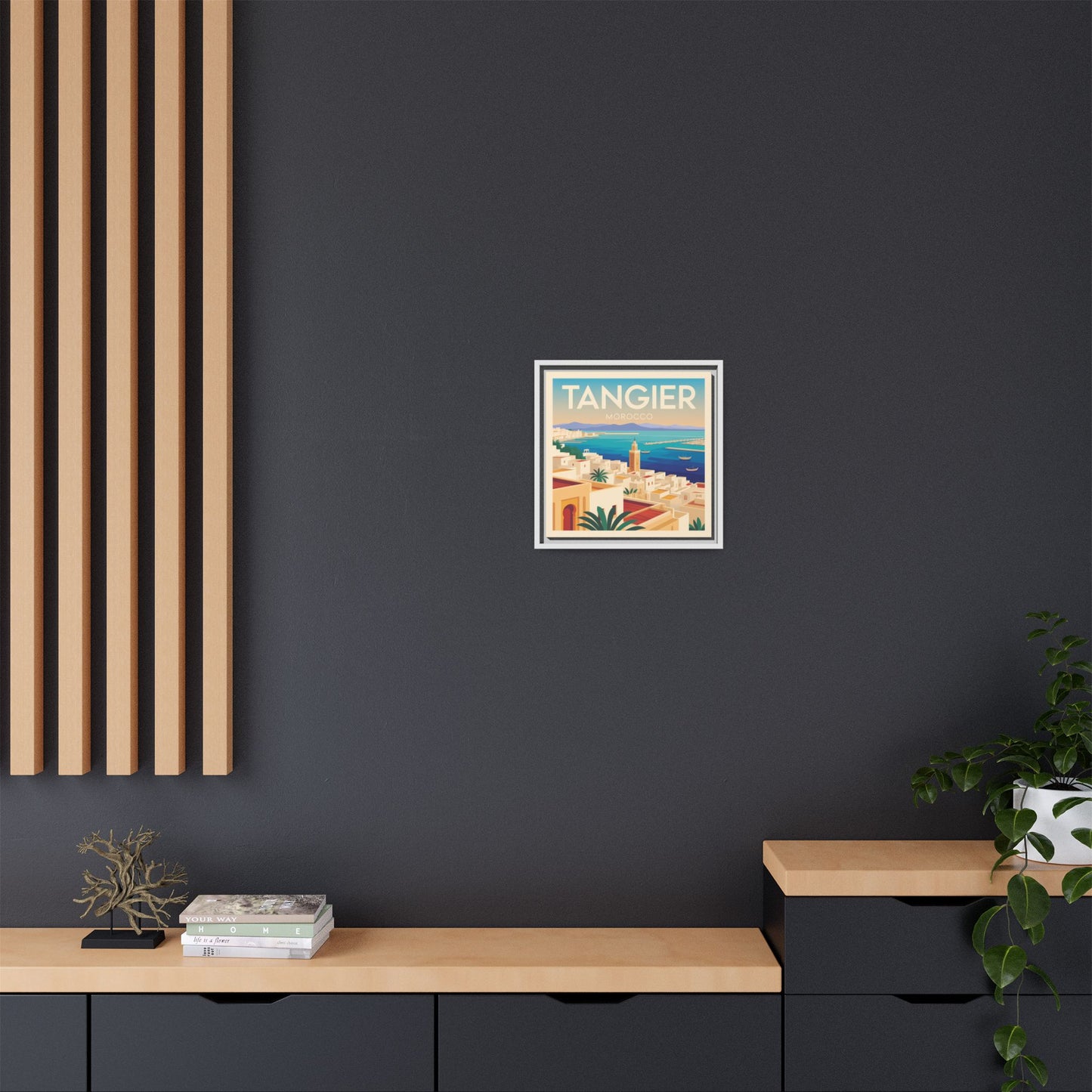 Tangier Morocco Travel Framed Wall Art Matte Canvas | Vintage Style Coastal Wall Art