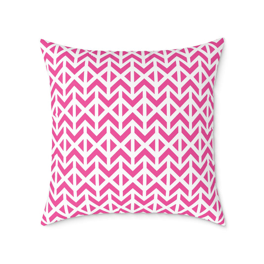 Pink White Chevron Pattern Square Pillow | Geometric Throw Cushion