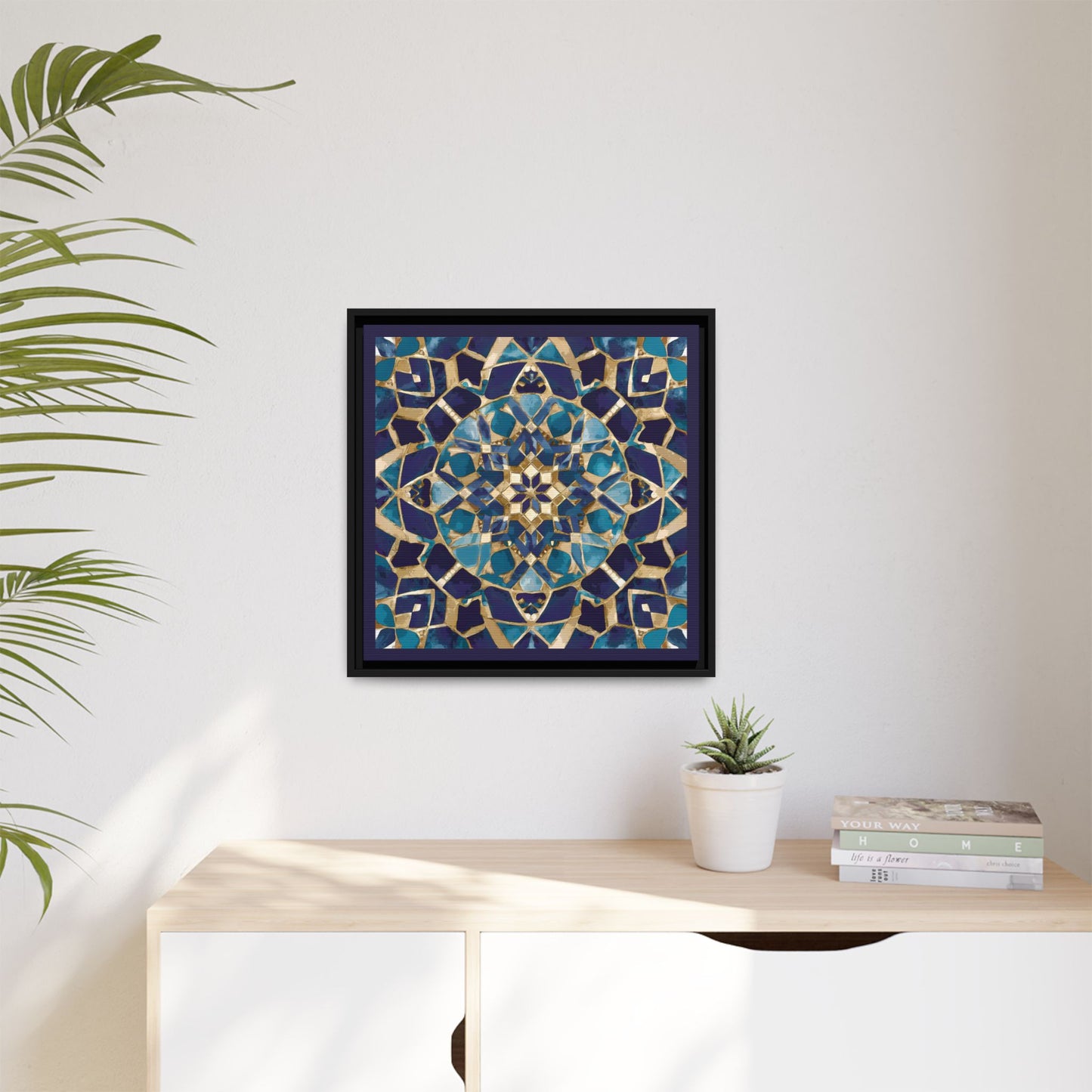 Framed Blue Moroccan Mosaic Wall Art — Matte Canvas Print