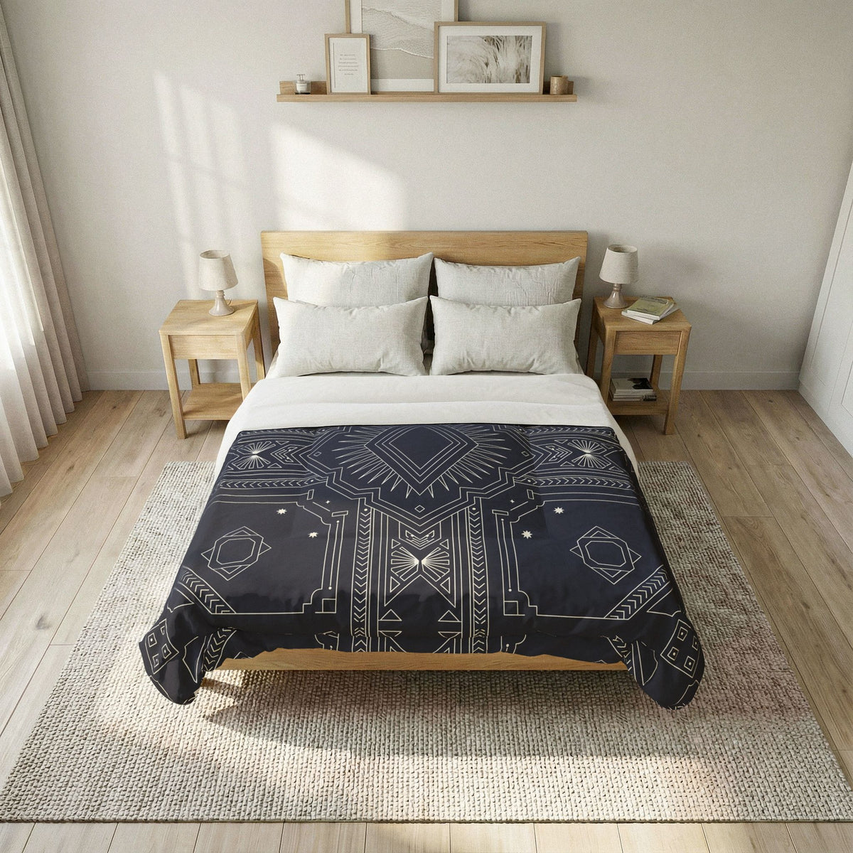 Geometric Navajo Pattern Cotton Comforter | Navy Tribal Diamond Design