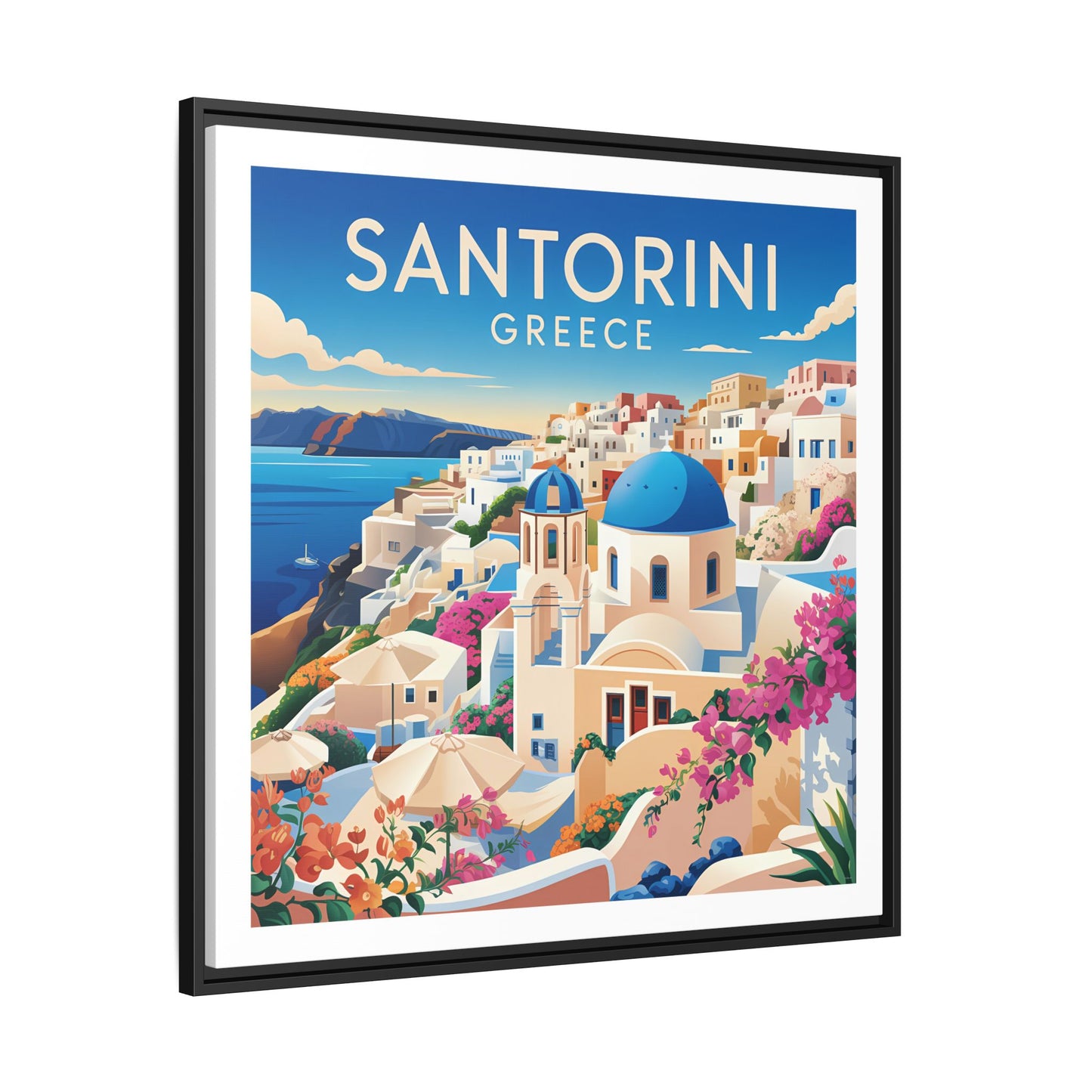 Santorini Greece Travel Art Matte Canvas Framed Wall Art