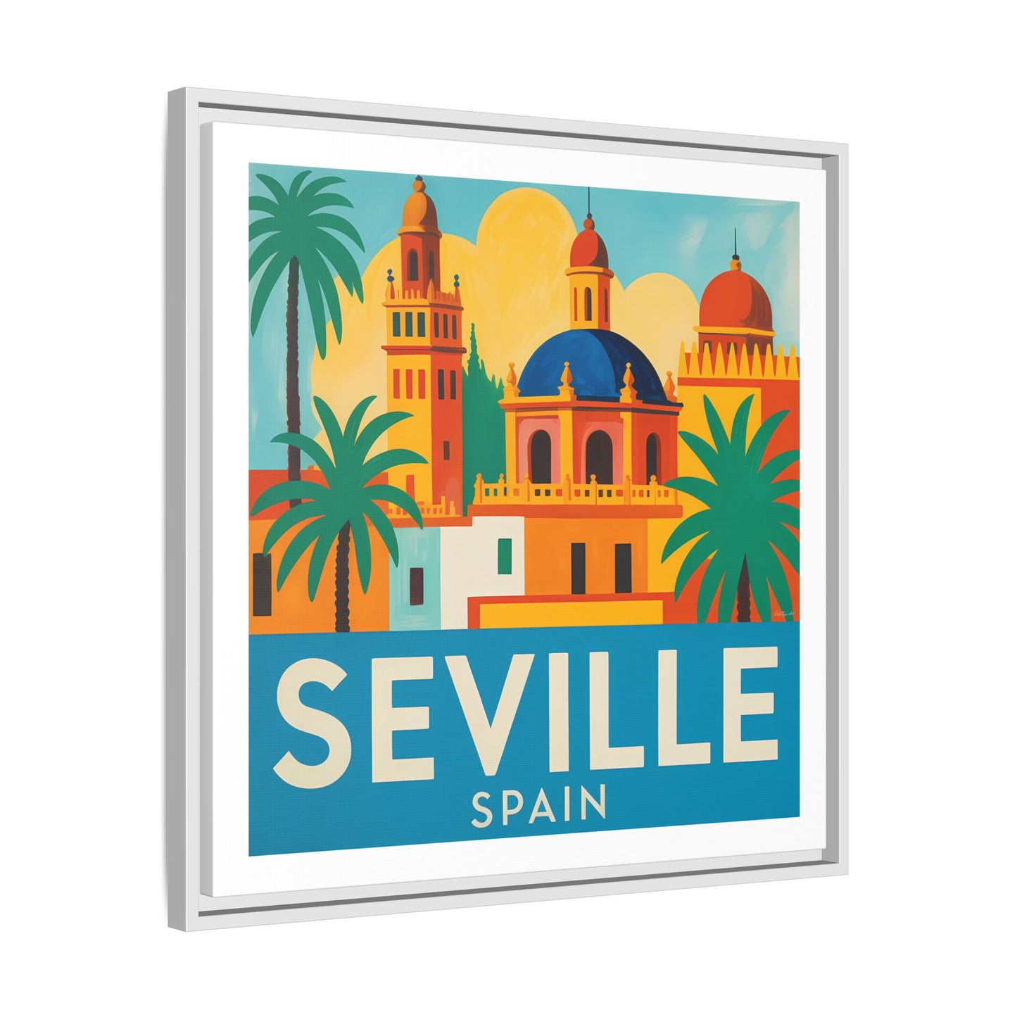 Seville Spain Vintage Travel Look Matte Canvas Wall Art Framed