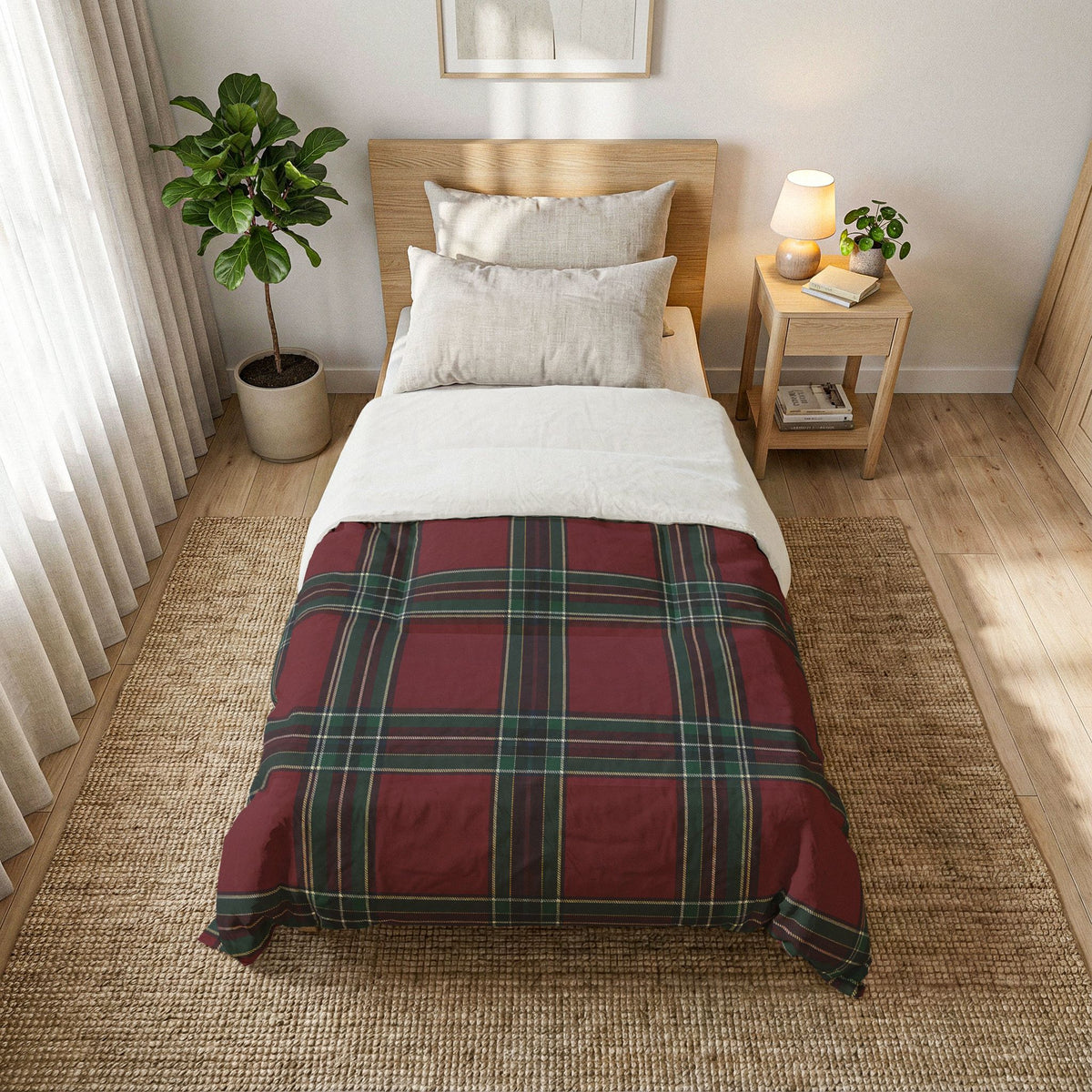 Red Green Tartan Plaid Cotton Comforter | Classic Scottish Check Bedding