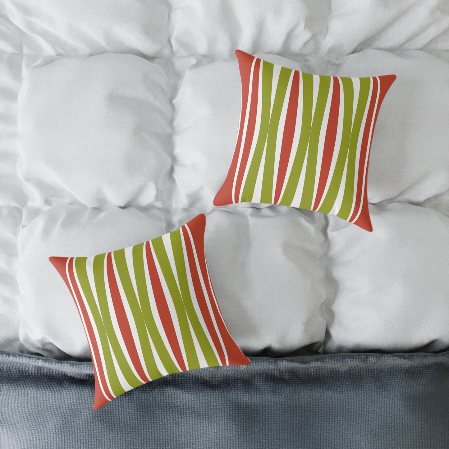 Orange Green Mid-Century Wavy Stripe Pillow | Square Throw Pillow