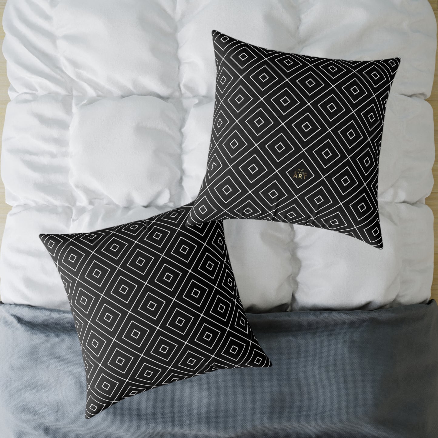 Geometric Diamond Pattern Square Poly Canvas Pillow | Black Grey Modern Throw Pillow