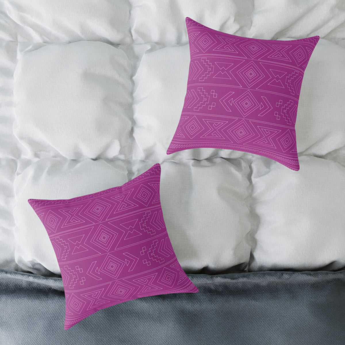 Geometric Aztec Pattern Square Poly Canvas Pillow | Magenta Tribal Throw Pillow