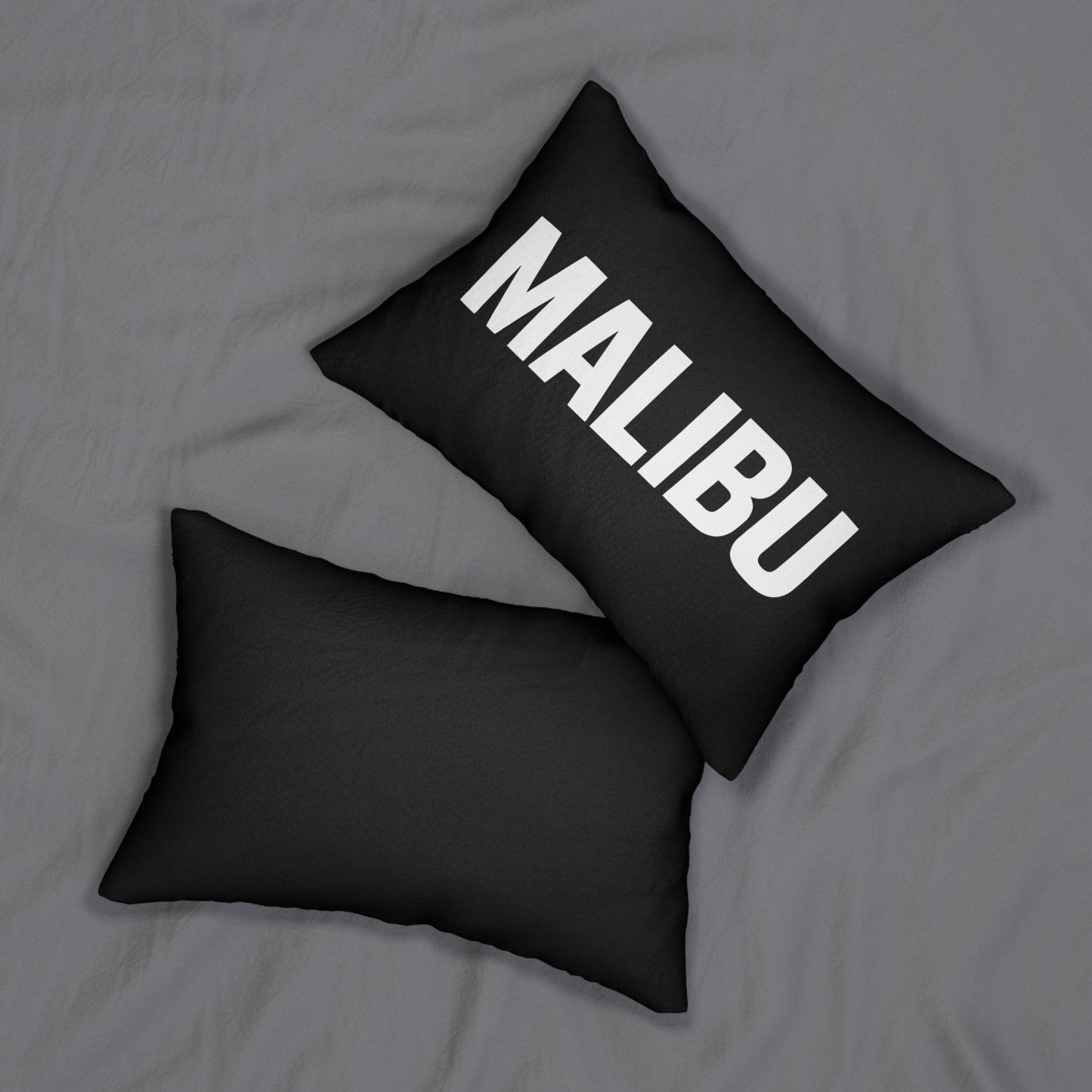 Malibu Text Lumbar Pillow Black White Beach Town Decor