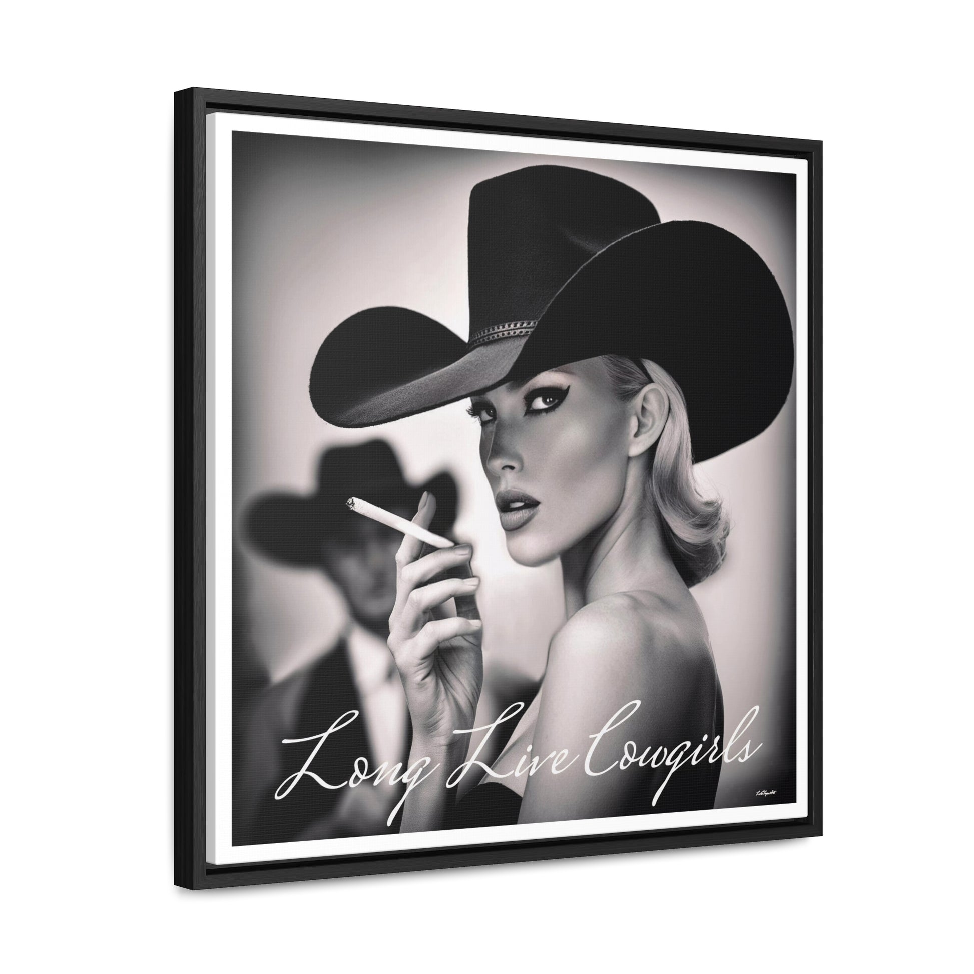Square Frame Wall Art, Fashion Photography, Cowgirl Decor, Gallery Canvas Wraps, Glam Girl Gift, Black and White Photo Print - LOLA VEGAS ART