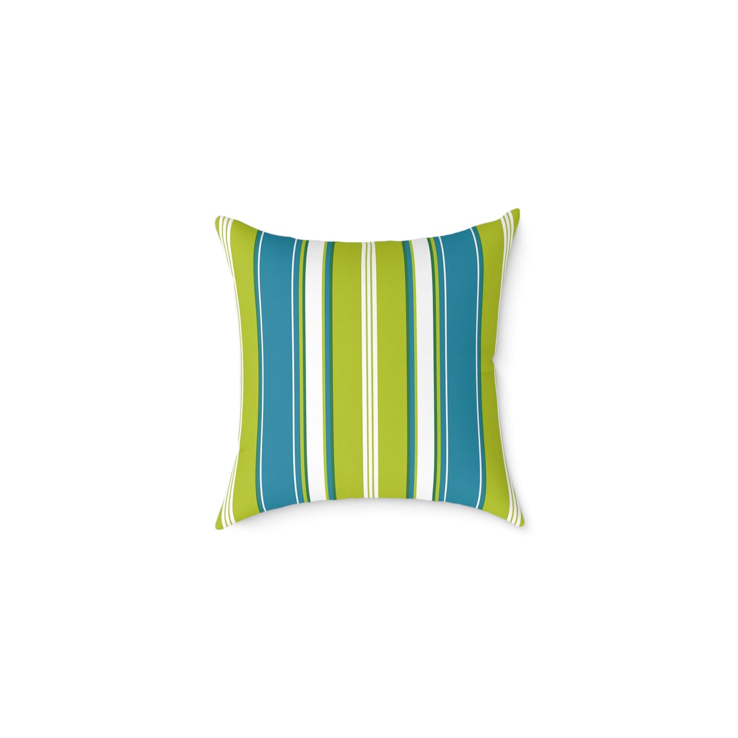 Cerulean Blue Lime Green White Stripe Throw Pillow | Square Poly Canvas Coastal