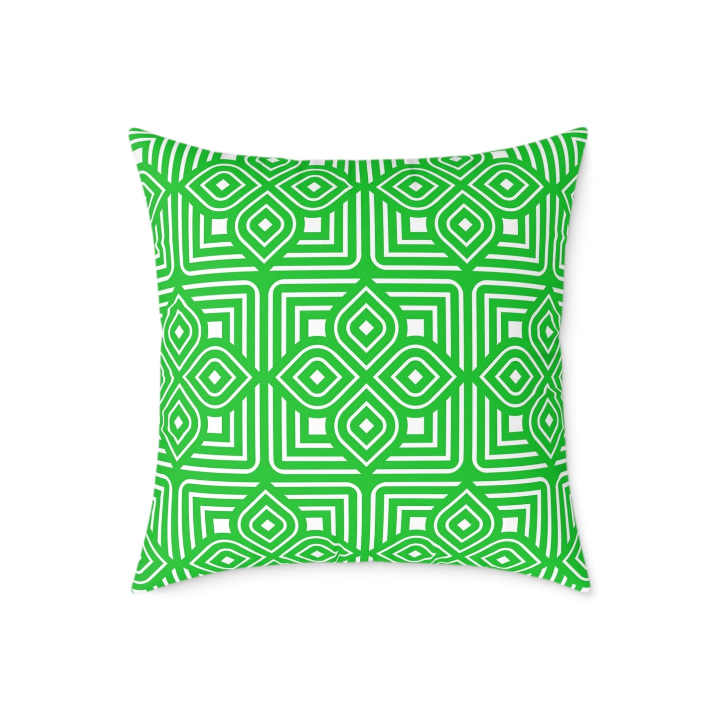 Geometric Diamond Tile Square Pillow | Green White Pattern Throw Pillow