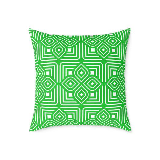 Geometric Diamond Tile Square Pillow | Green White Pattern Throw Pillow