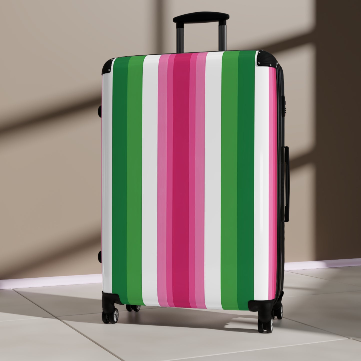 Pink & Green Stripe Suitcase | Vertical Color Block Luggage