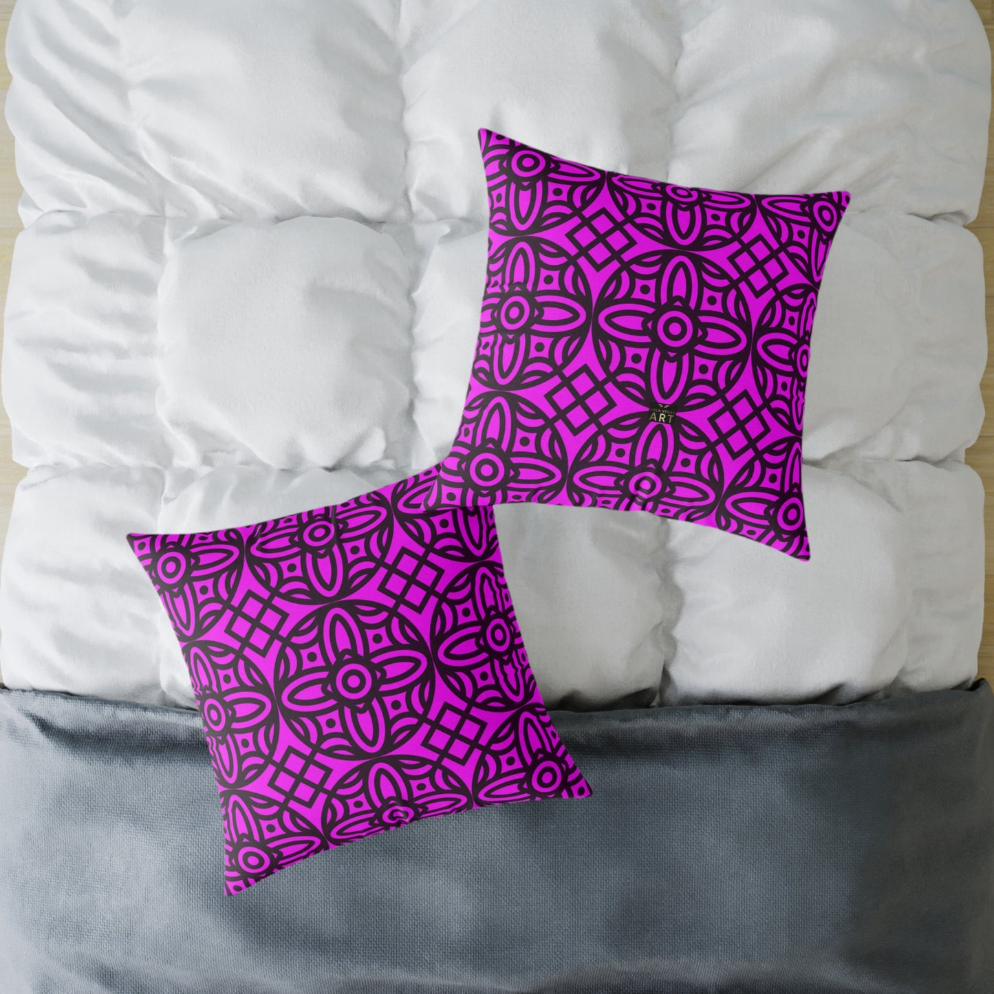 Geometric Floral Pattern Pillow | Pink-Magenta Canvas Pillow,  Decorative Home Accent, Boho Chic Throw Pillow, Gift for Home Decor
