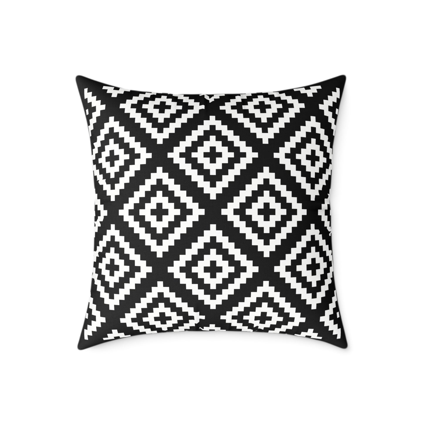 Black White Boho Native American Geometric Diamond Pattern Pillow | Square Poly Canvas Pillow