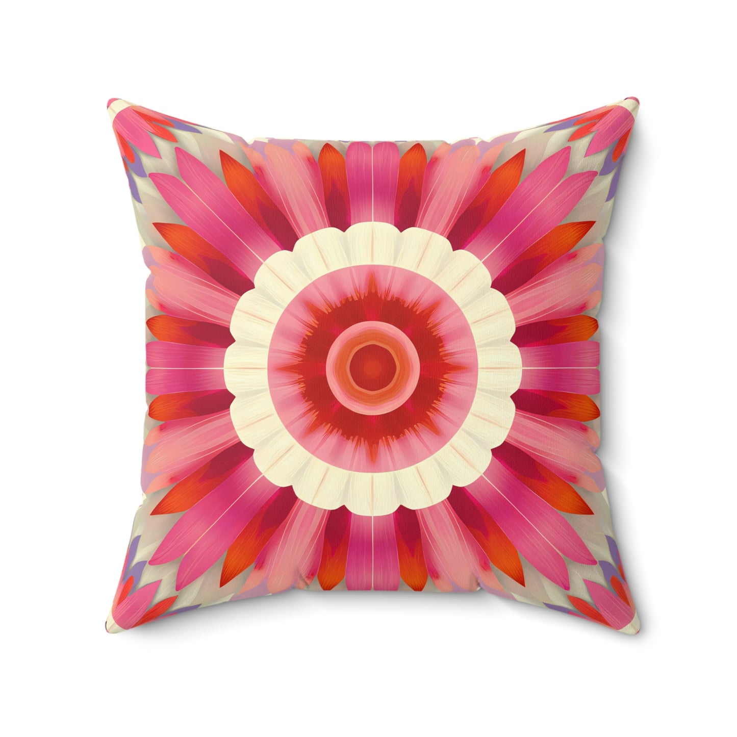 Boho Flower Square Pillow, Southwestern Eclectic Decor, Off-White Pink Bohemian Cushion, Home Accent, Gift for Her, Throw Pillow - LOLA VEGAS ART