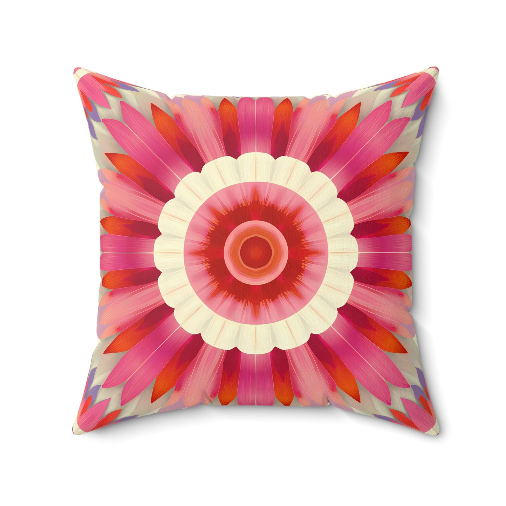 Boho Flower Square Pillow, Southwestern Eclectic Decor, Off-White Pink Bohemian Cushion, Home Accent, Gift for Her, Throw Pillow - LOLA VEGAS ART