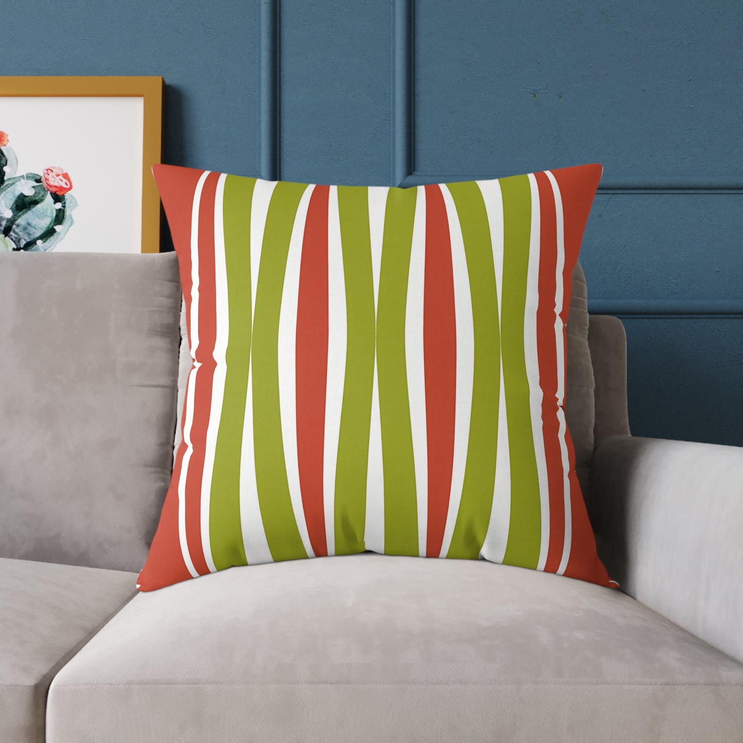 Orange Green Mid-Century Wavy Stripe Pillow | Square Throw Pillow