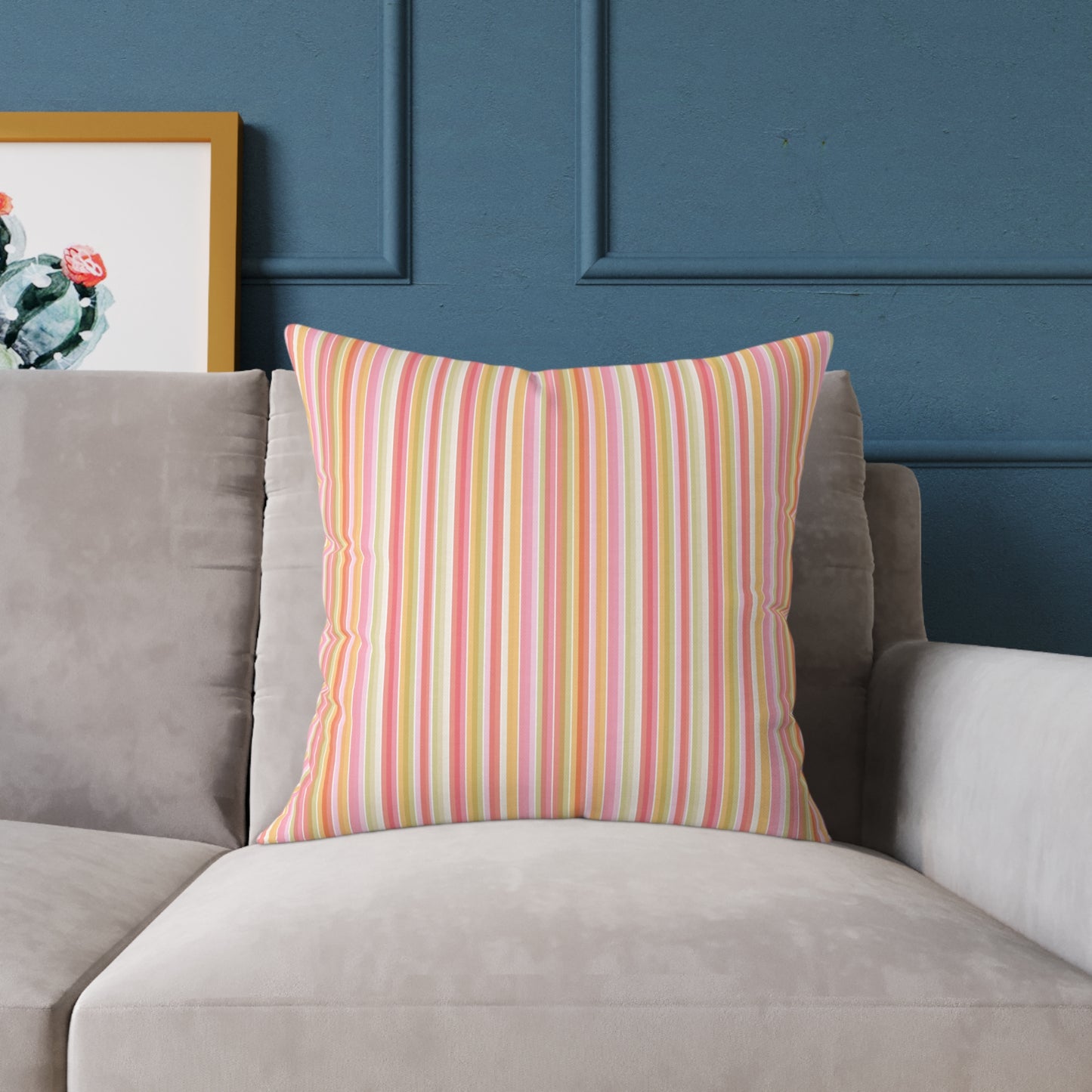Pastel Stripe Square Pillow | Pink Yellow Green Striped Decorative Pillow