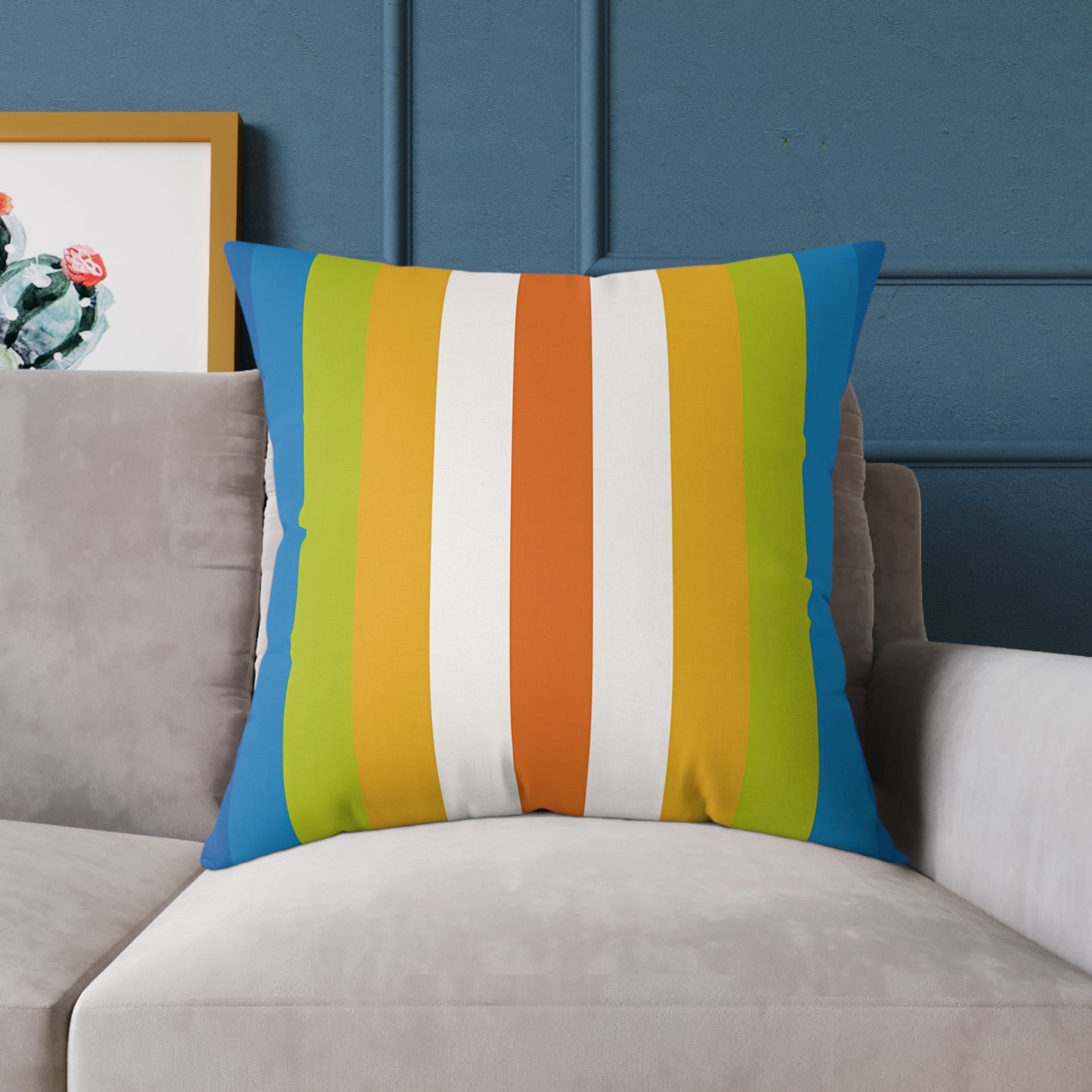 Retro Rainbow Stripes Pillow | Square Poly Canvas Pillow