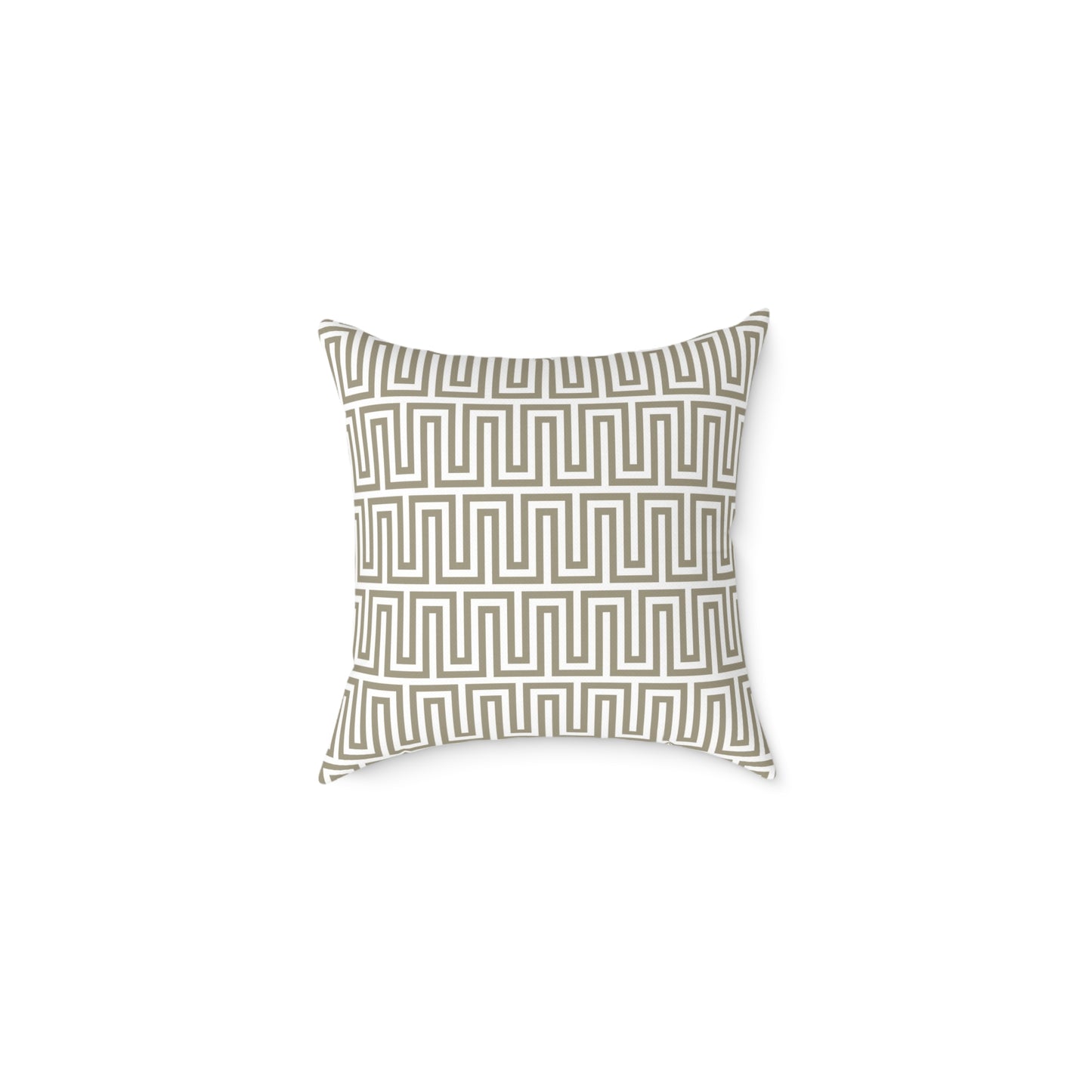 Tan White Greek Key Geometric Pattern Pillow | Square Poly Canvas Throw Pillow