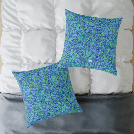 Blue Green Swirl Pattern Pillow | Square Poly Canvas Pillow