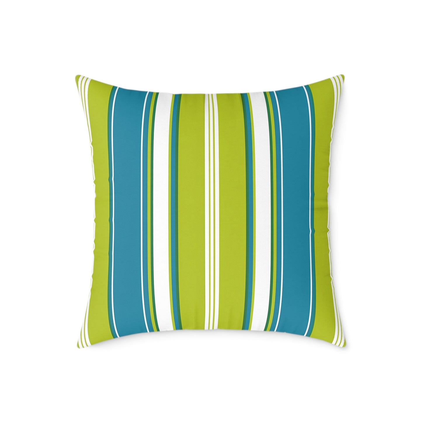 Cerulean Blue Lime Green White Stripe Throw Pillow | Square Poly Canvas Coastal