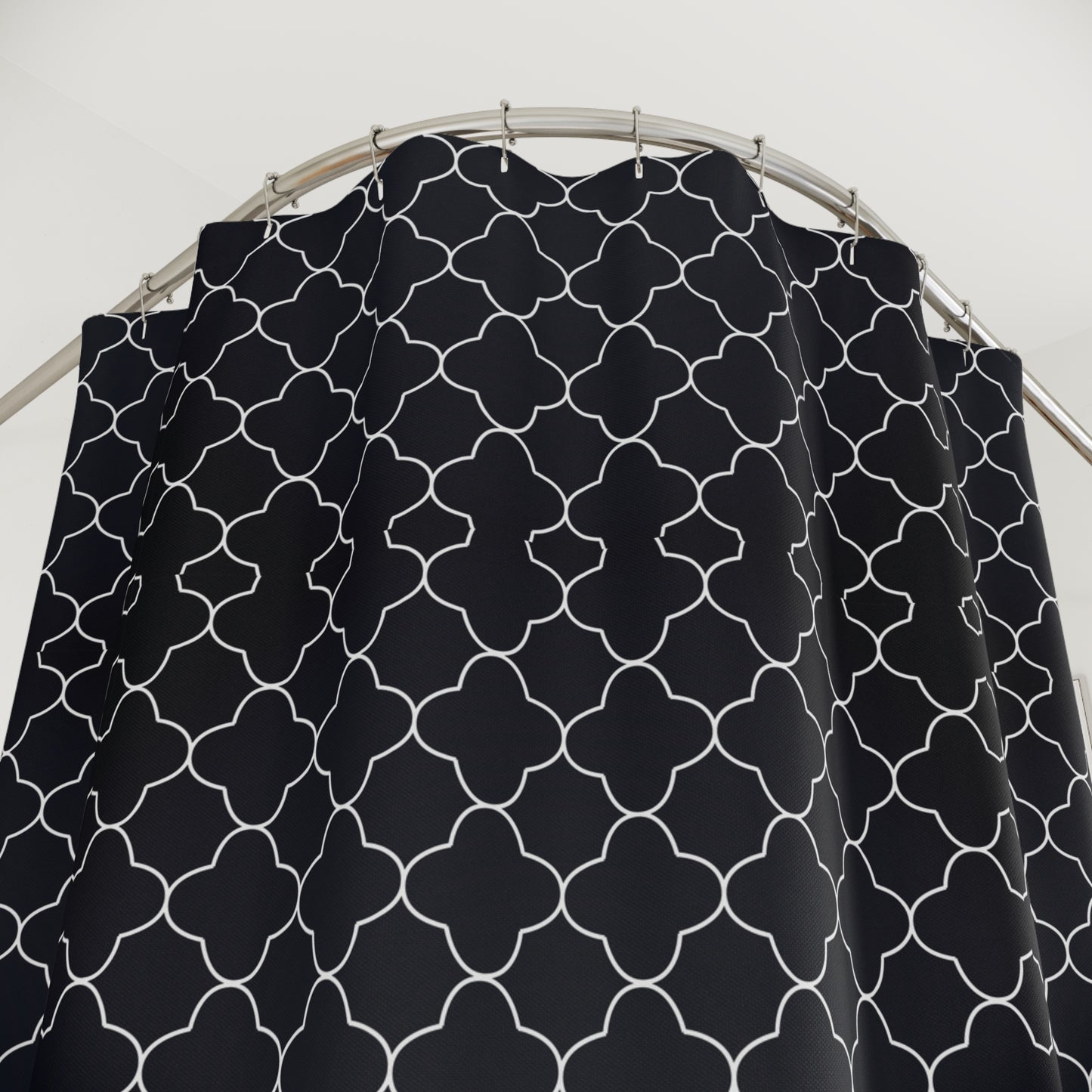 Black and White Quatrefoil  Pattern Shower Curtain | Elegant Geometric Bath Decor, Classy Bathroom Accessory