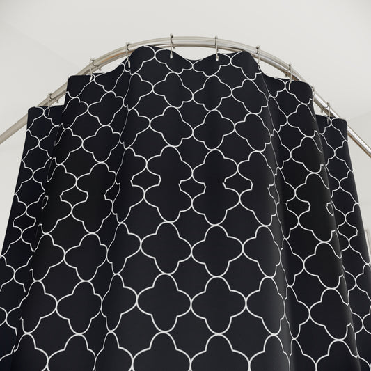 Black and White Quatrefoil  Pattern Shower Curtain | Elegant Geometric Bath Decor, Classy Bathroom Accessory