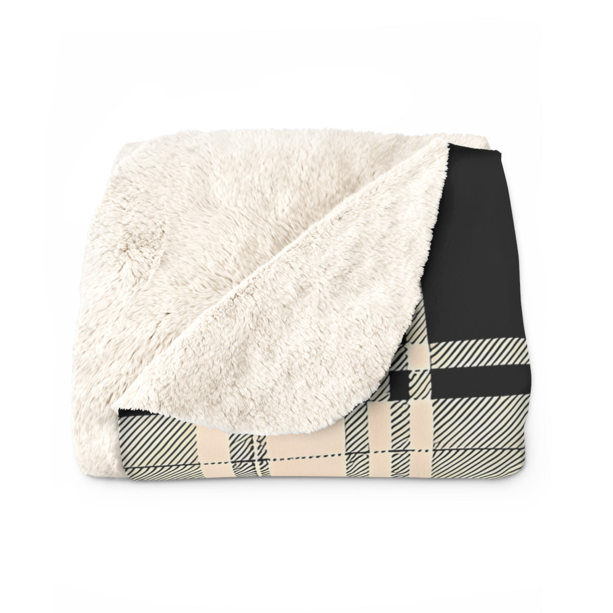 Black Beige Plaid Sherpa Fleece Blanket | Cozy Buffalo Check Throw